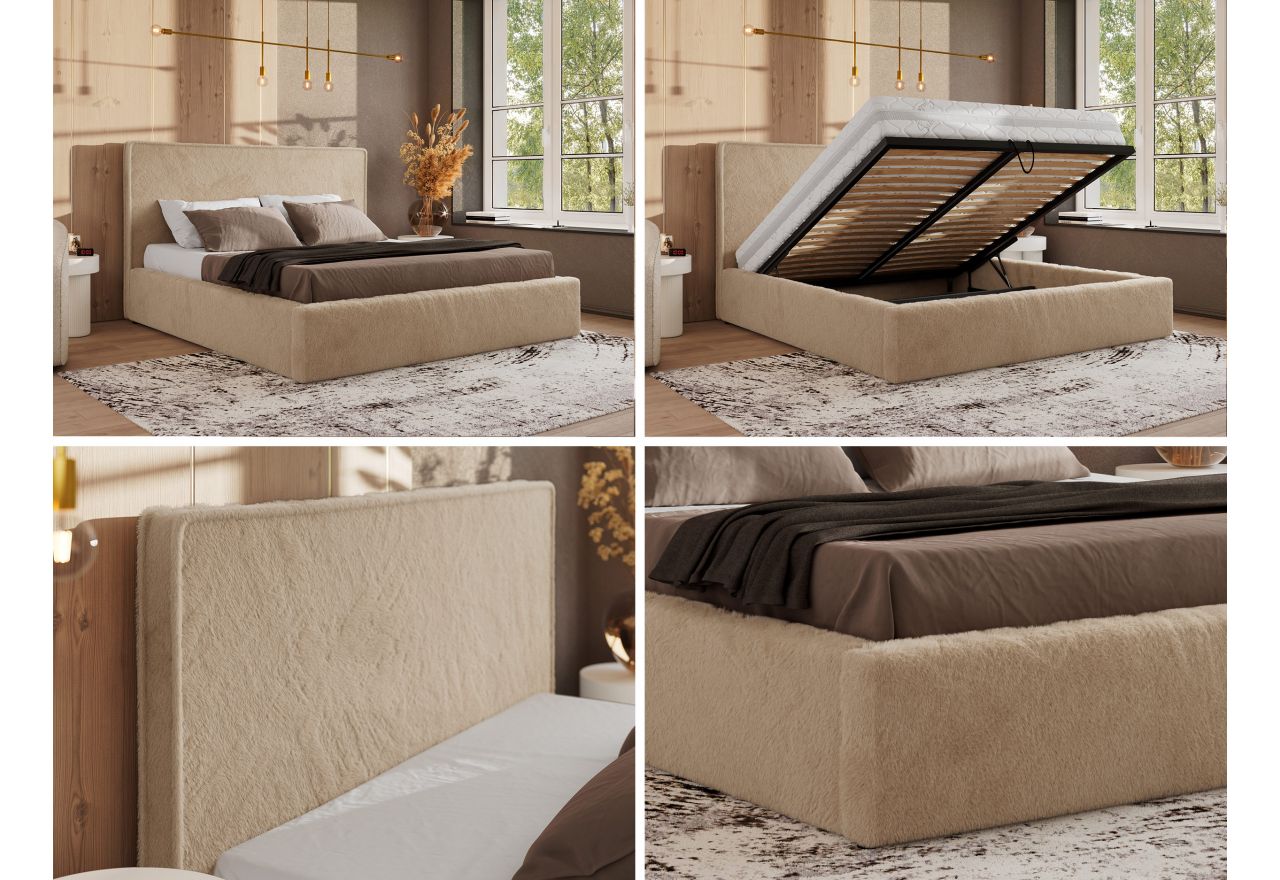 Łóżko tapicerowane CORIVO CLASSIC 180x200 - materac pocket - beżowy, plusz