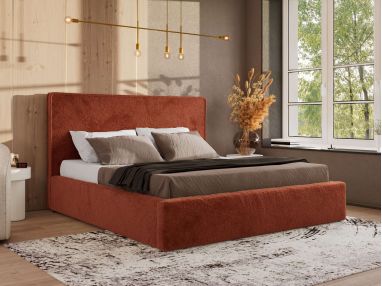 Łóżko tapicerowane CORIVO CLASSIC 180x200 - materac pocket - pomarańczowy, plusz