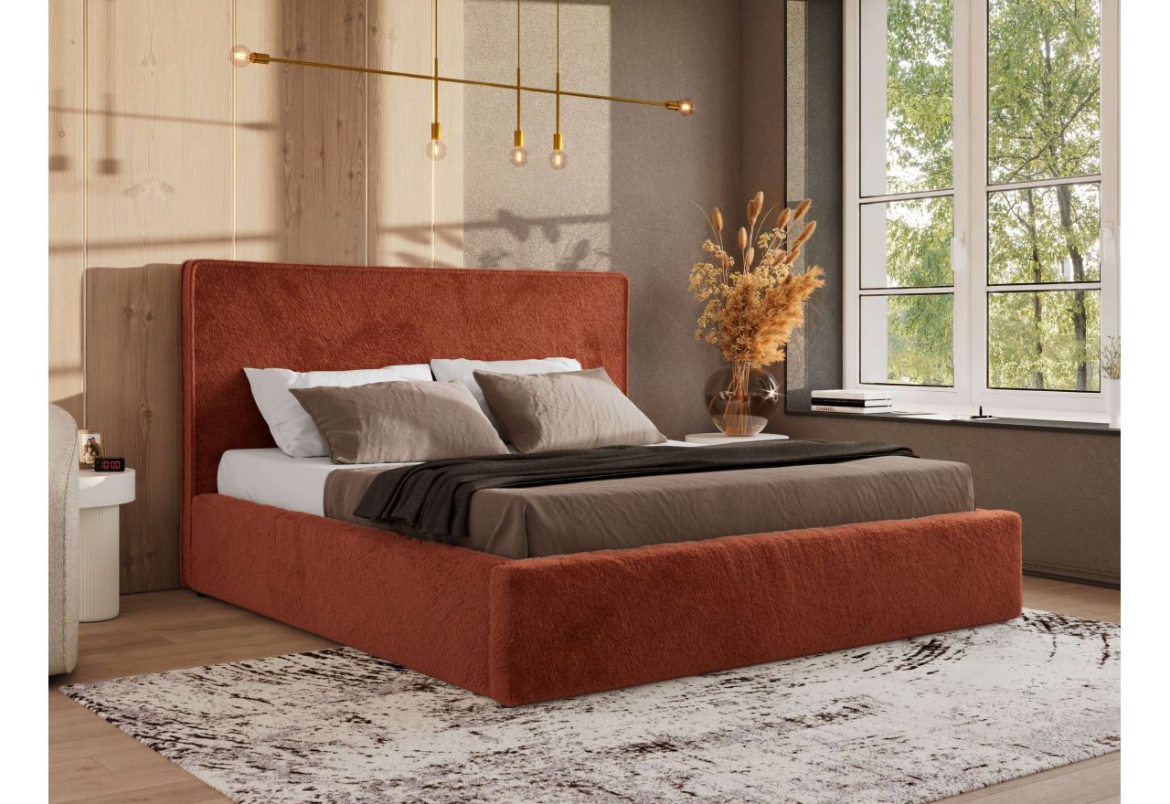 Łóżko tapicerowane CORIVO CLASSIC 180x200 - materac pocket - pomarańczowy, plusz