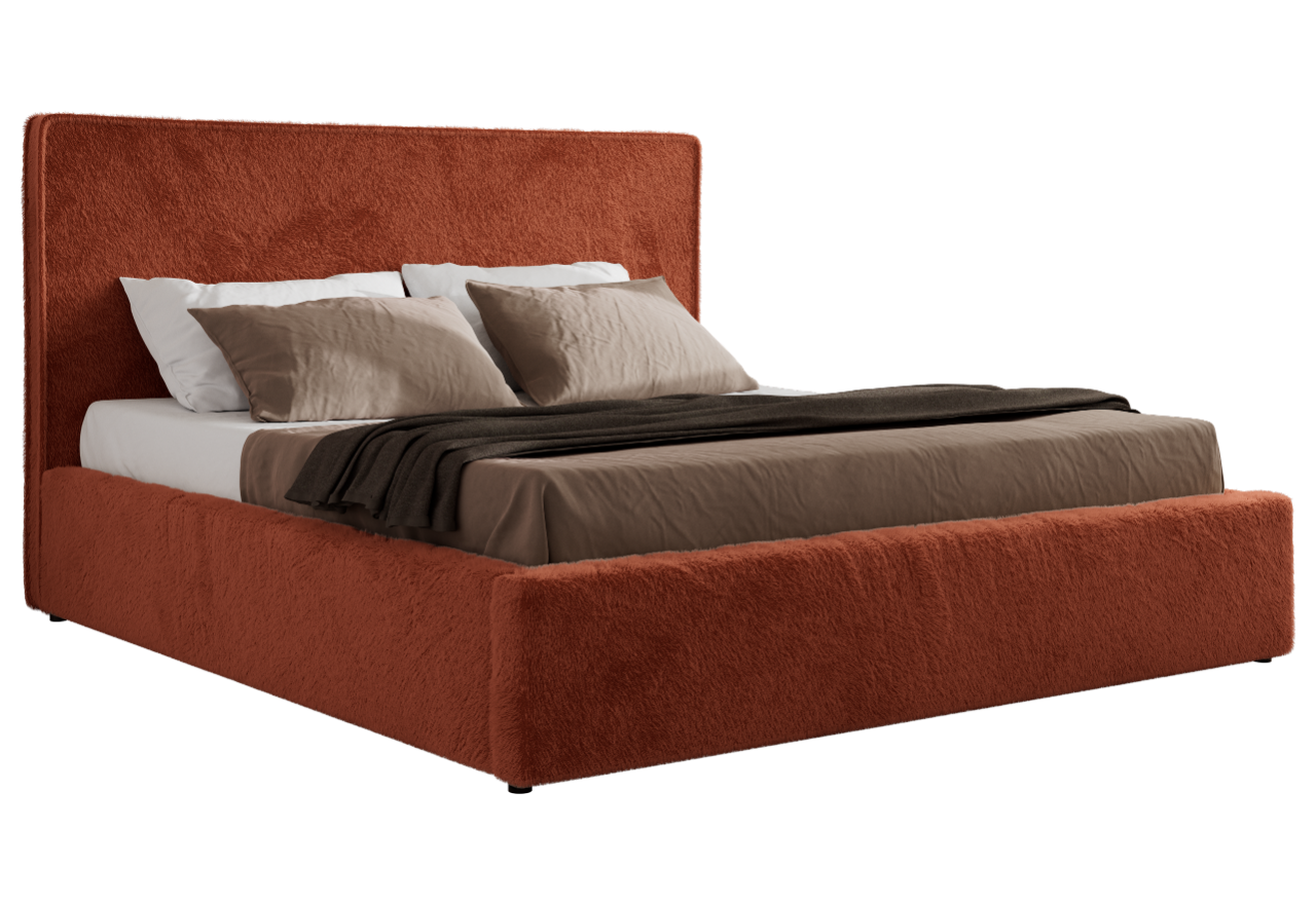 Łóżko tapicerowane CORIVO CLASSIC 140x200 - materac multipocket - pomarańczowy, plusz