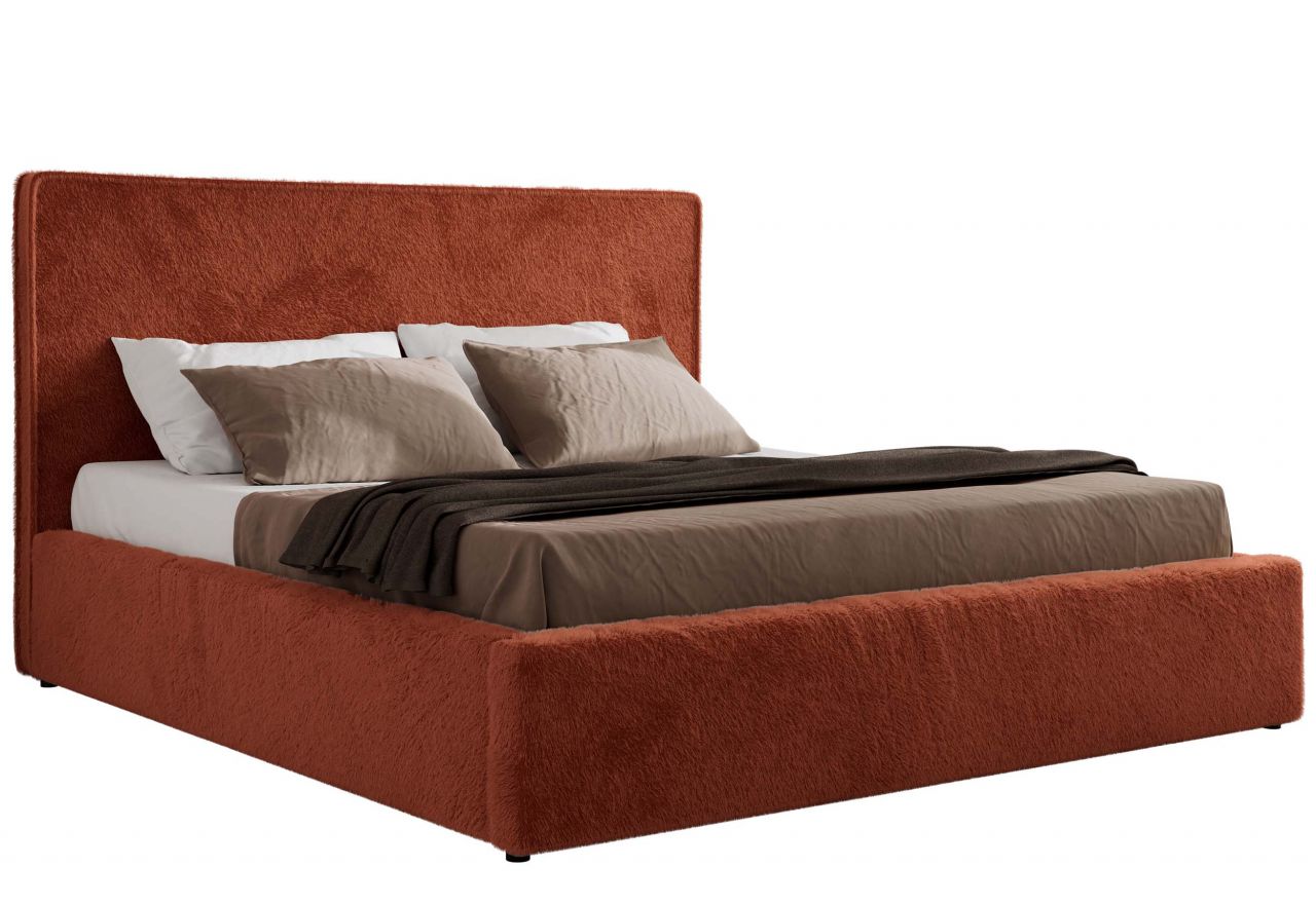 Łóżko tapicerowane CORIVO CLASSIC 160x200 - materac multipocket - pomarańczowy, plusz