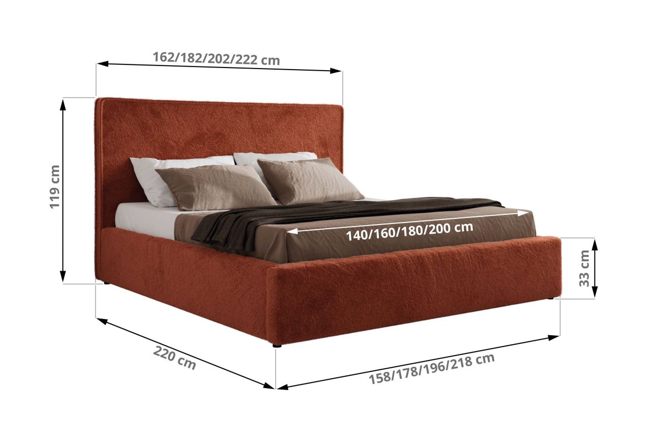 Łóżko tapicerowane CORIVO CLASSIC 180x200 - materac multipocket - pomarańczowy, plusz