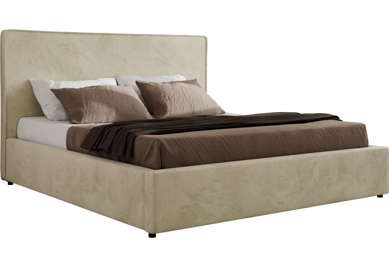 Łóżko tapicerowane CORIVO CLASSIC 140x200 - materac piankowy - beżowy, welwet