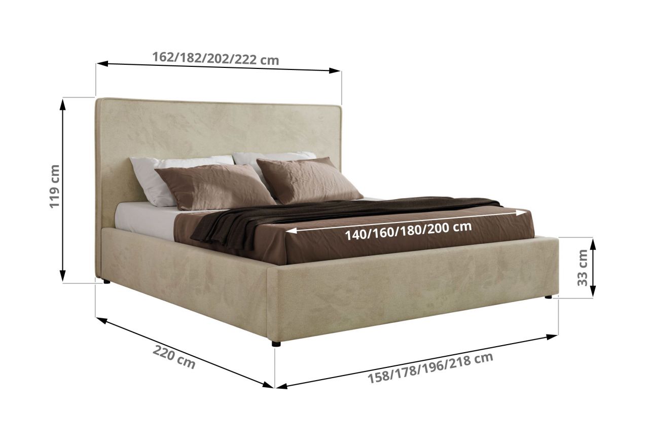 Łóżko tapicerowane CORIVO CLASSIC 140x200 - materac piankowy - beżowy, welwet
