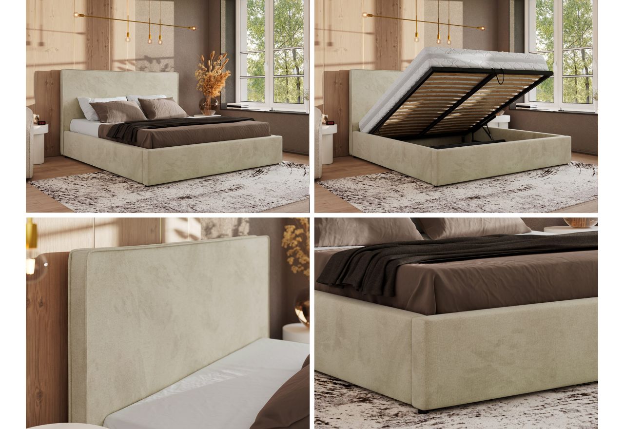 Łóżko tapicerowane CORIVO CLASSIC 160x200 - materac piankowy - beżowy, welwet
