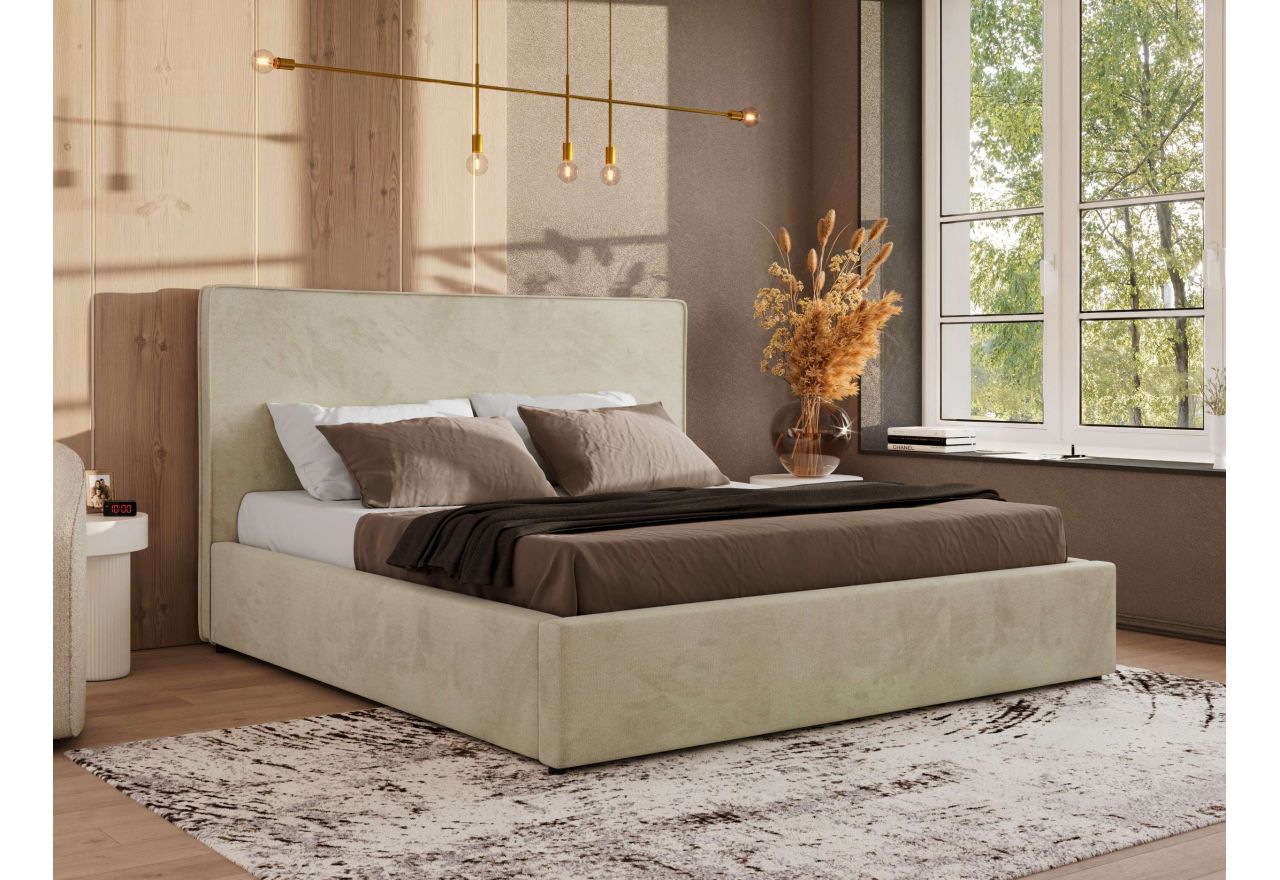 Łóżko tapicerowane CORIVO CLASSIC 140x200 - materac pocket - beżowy, welwet