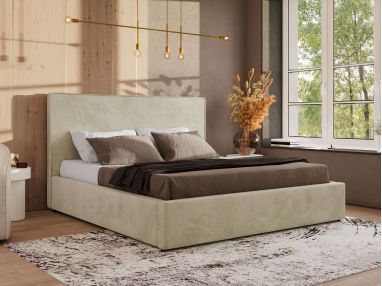 Łóżko tapicerowane CORIVO CLASSIC 200x200 - materac pocket - beżowy, welwet