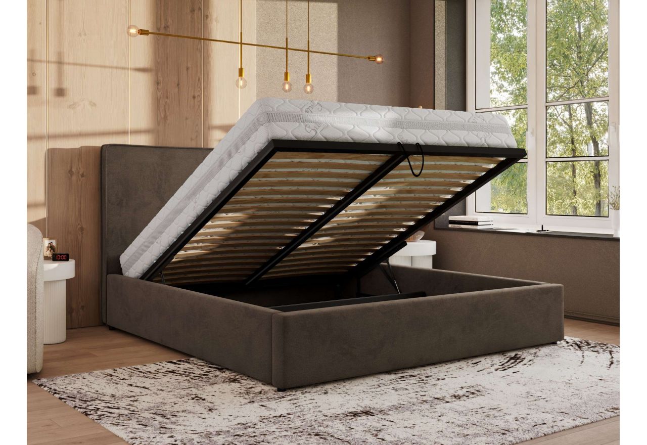 Łóżko tapicerowane CORIVO CLASSIC 140x200 - brązowy, welwet