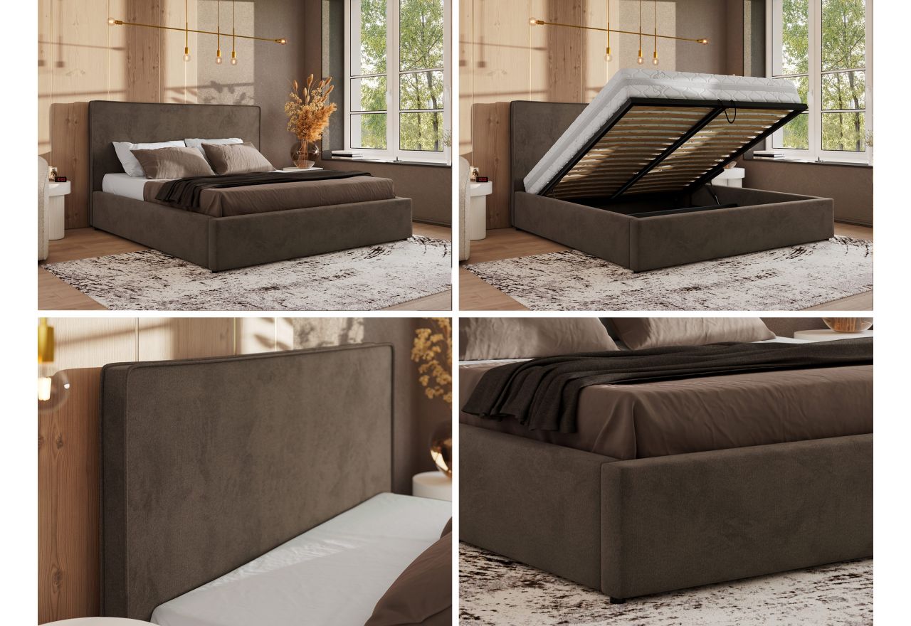 Łóżko tapicerowane CORIVO CLASSIC 160x200 - brązowy, welwet
