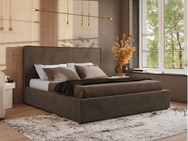 Łóżko tapicerowane CORIVO CLASSIC 160x200 - materac multipocket - brązowy, welwet