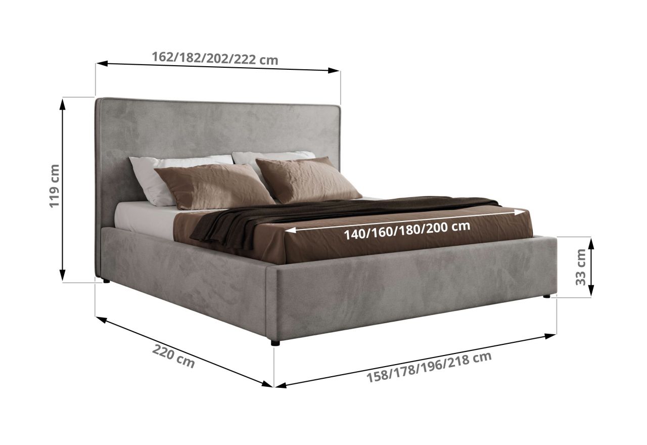 Łóżko tapicerowane CORIVO CLASSIC 180x200 - materac piankowy - szary, welwet