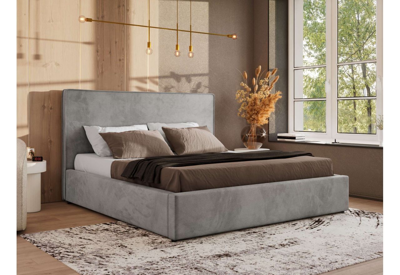 Łóżko tapicerowane CORIVO CLASSIC 200x200 - materac piankowy - szary, welwet
