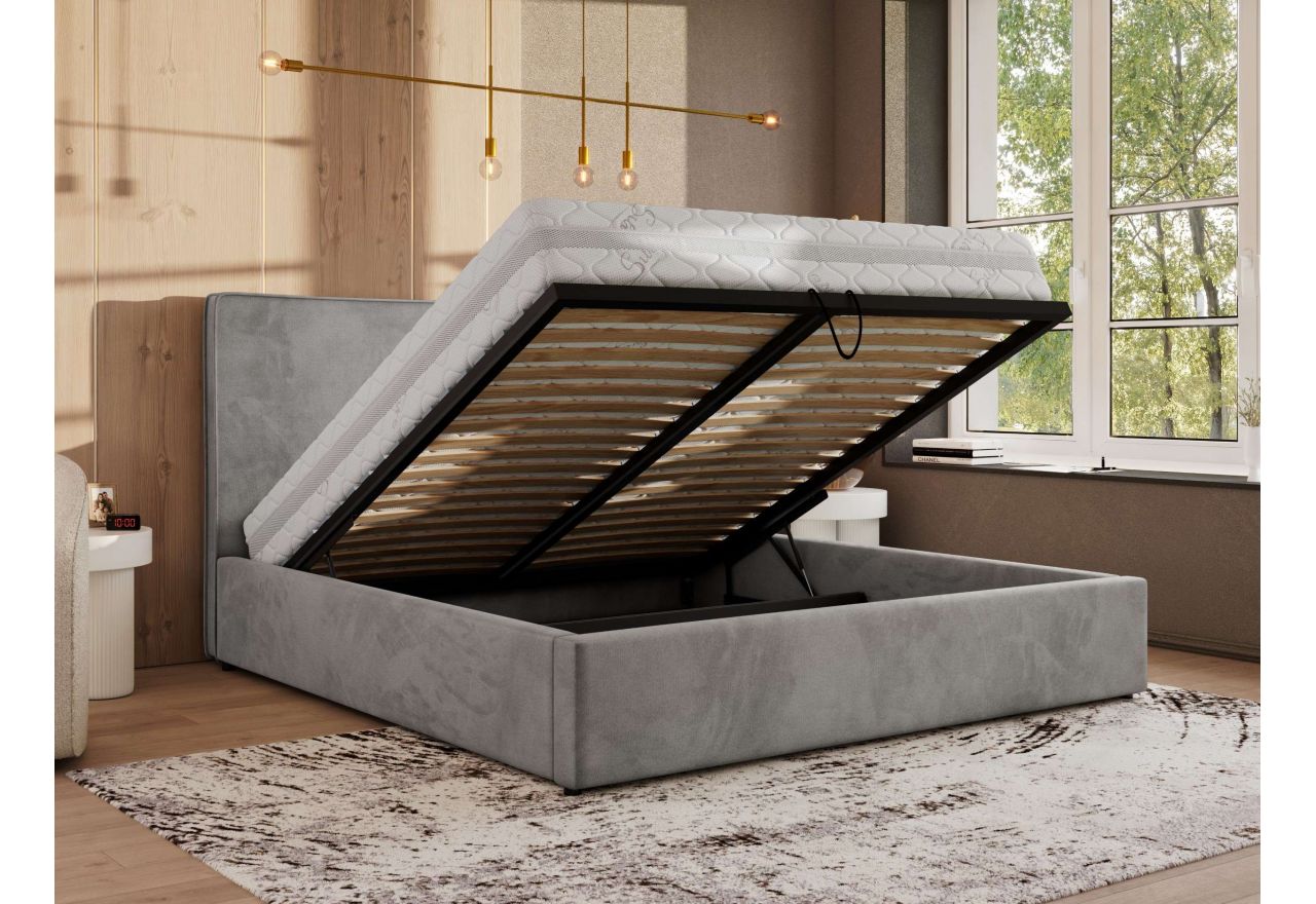 Łóżko tapicerowane CORIVO CLASSIC 200x200 - materac multipocket - szary, welwet