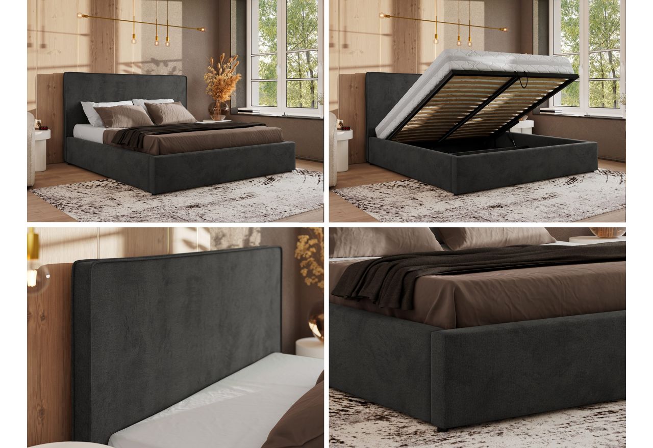 Łóżko tapicerowane CORIVO CLASSIC 160x200 - materac piankowy - szary, welwet