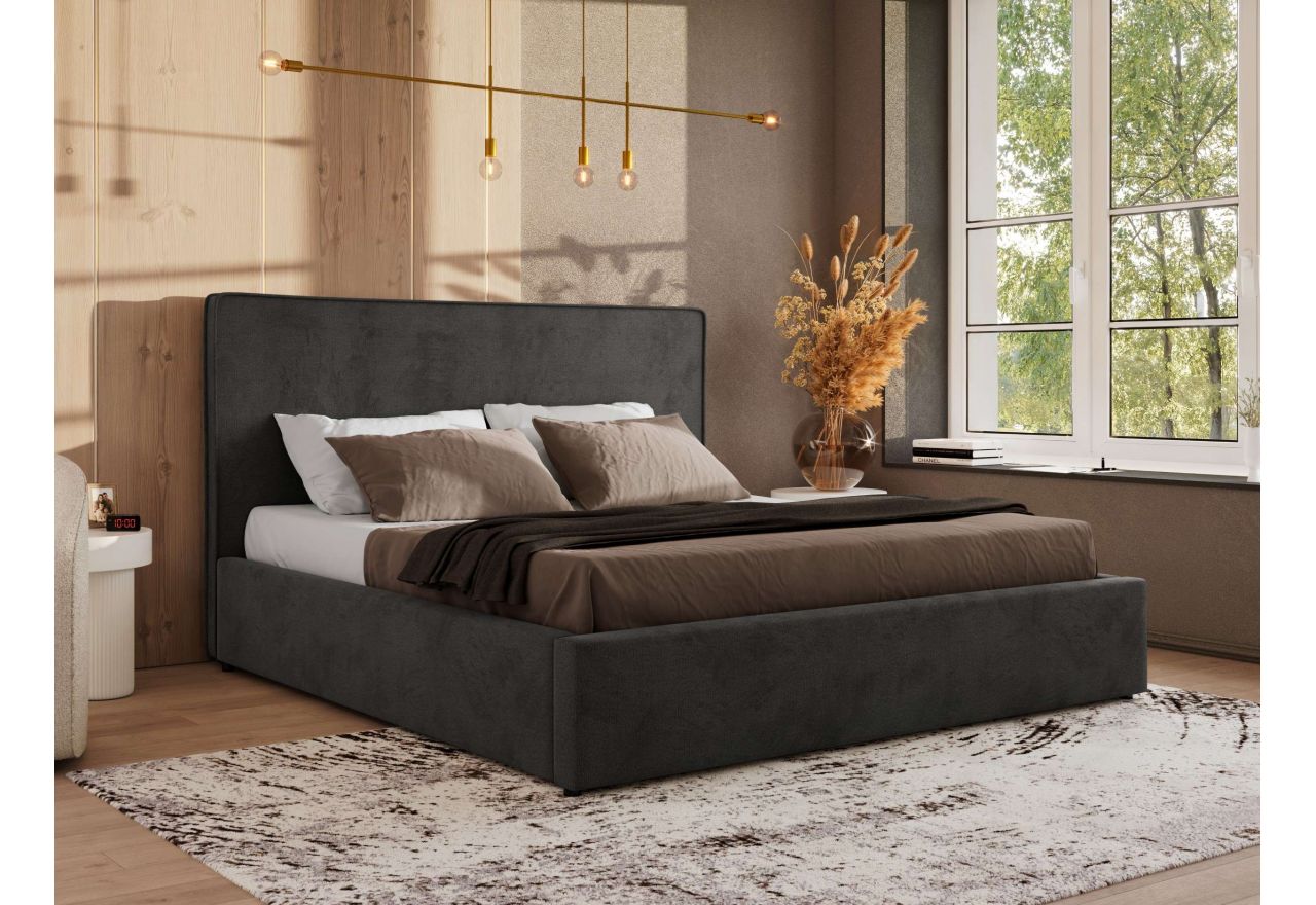 Łóżko tapicerowane CORIVO CLASSIC 180x200 - materac pocket - szary, welwet