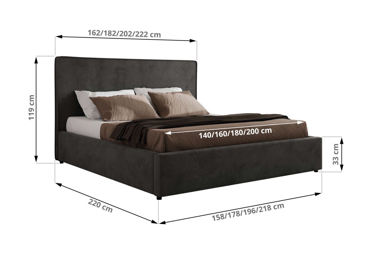 Łóżko tapicerowane CORIVO CLASSIC 200x200 - materac pocket - szary, welwet
