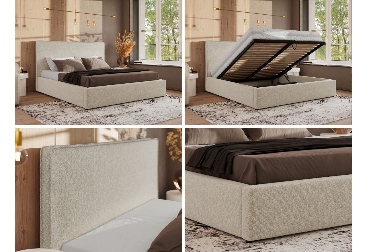 Łóżko tapicerowane CORIVO CLASSIC 140x200 - materac piankowy - kremowy, struktura