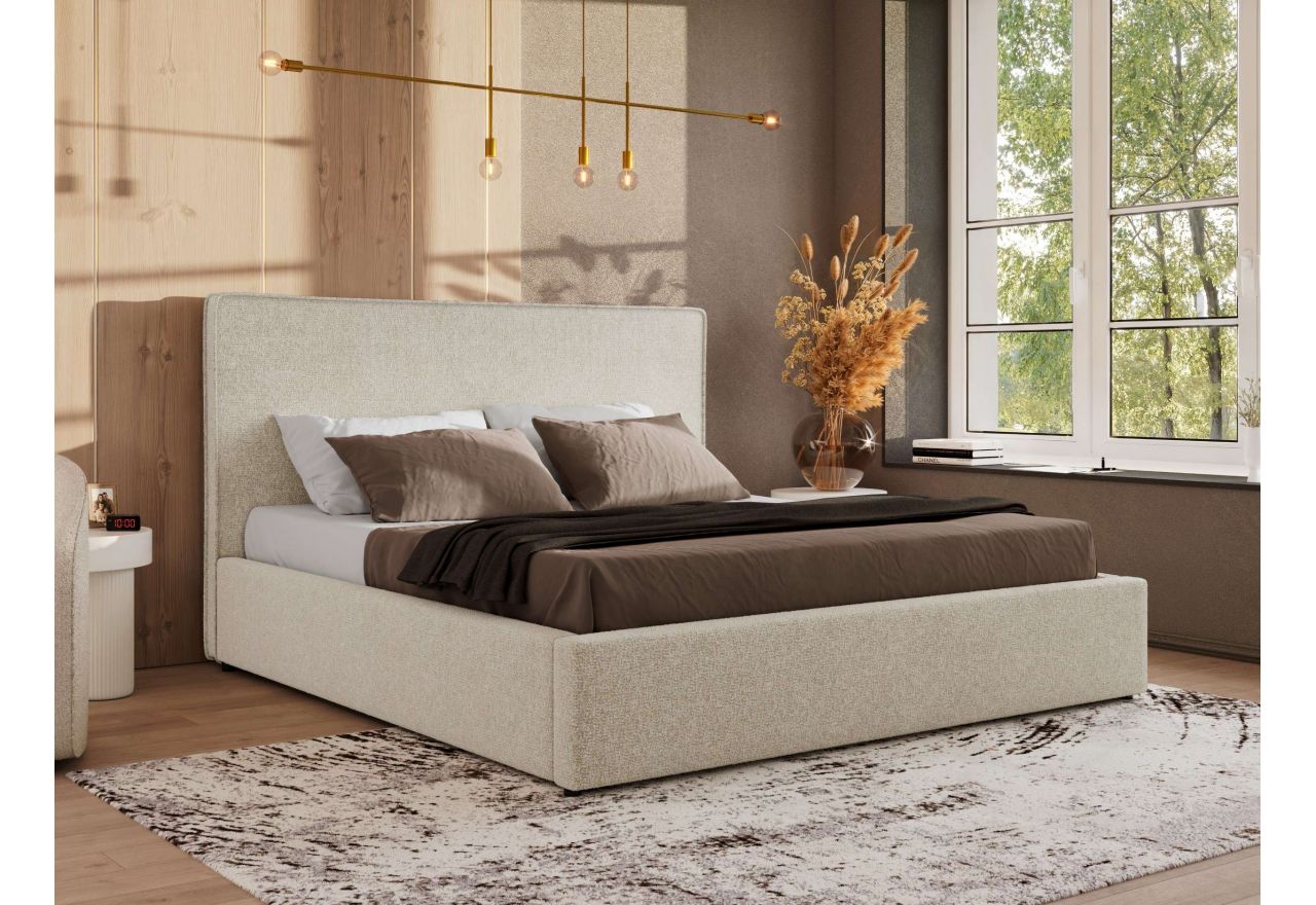 Łóżko tapicerowane CORIVO CLASSIC 160x200 - materac piankowy - kremowy, struktura