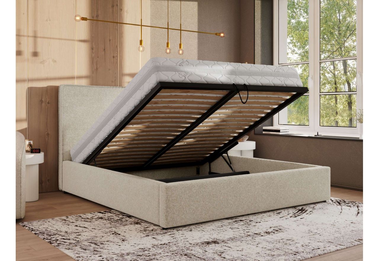 Łóżko tapicerowane CORIVO CLASSIC 180x200 - materac piankowy - kremowy, struktura