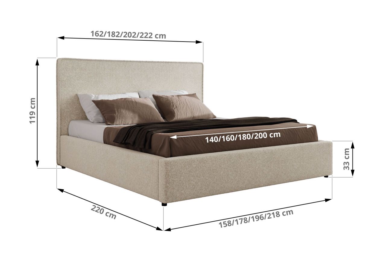 Łóżko tapicerowane CORIVO CLASSIC 180x200 - materac piankowy - kremowy, struktura