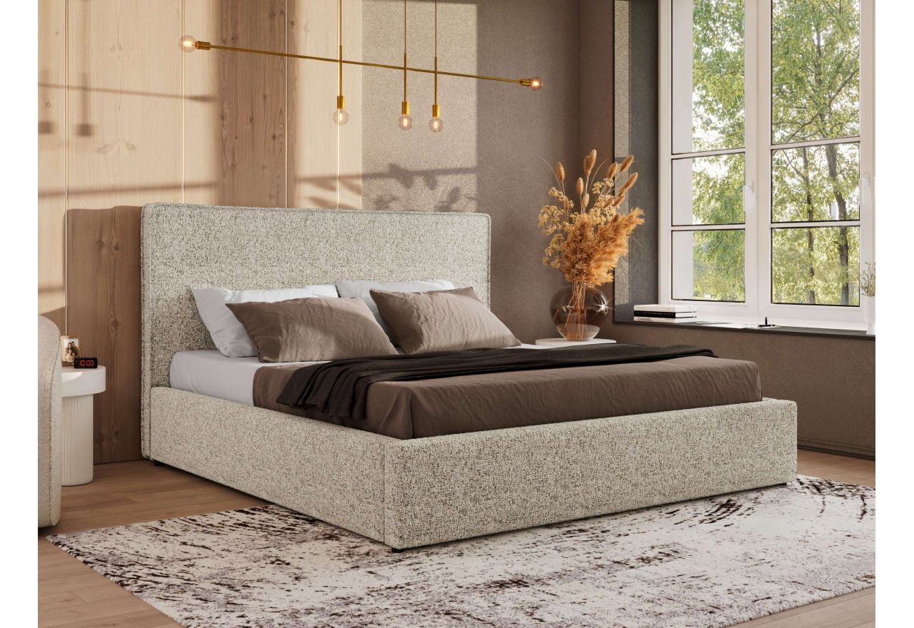 Łóżko tapicerowane CORIVO CLASSIC 180x200 - materac piankowy - beżowy, struktura