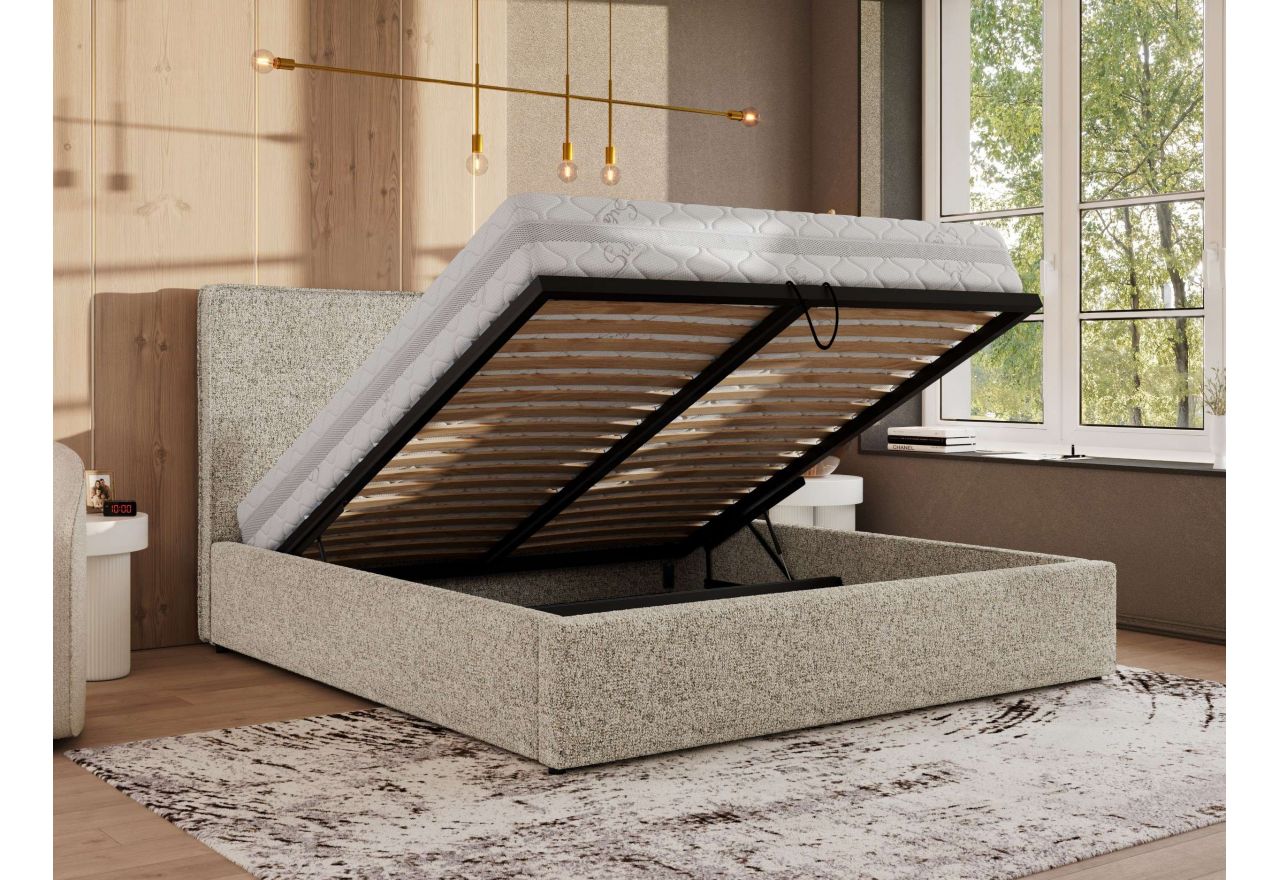 Łóżko tapicerowane CORIVO CLASSIC 160x200 - materac pocket - beżowy, struktura