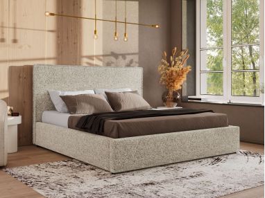 Łóżko tapicerowane CORIVO CLASSIC 200x200 - materac pocket - beżowy, struktura