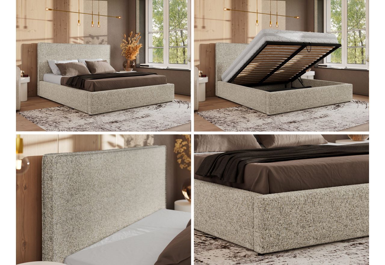 Łóżko tapicerowane CORIVO CLASSIC 140x200 - materac multipocket - beżowy, struktura