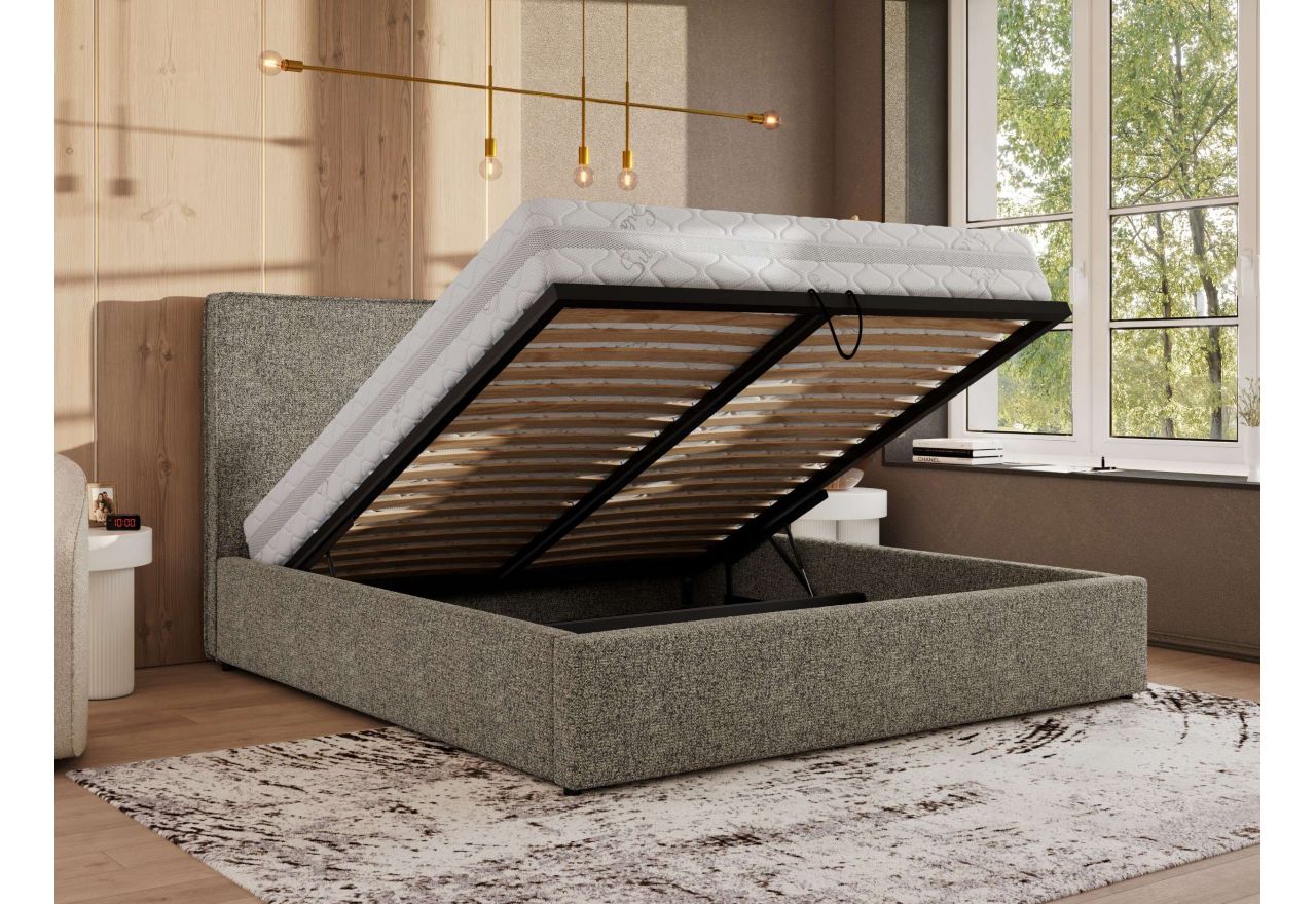 Łóżko tapicerowane CORIVO CLASSIC 160x200 - materac piankowy - szary, struktura