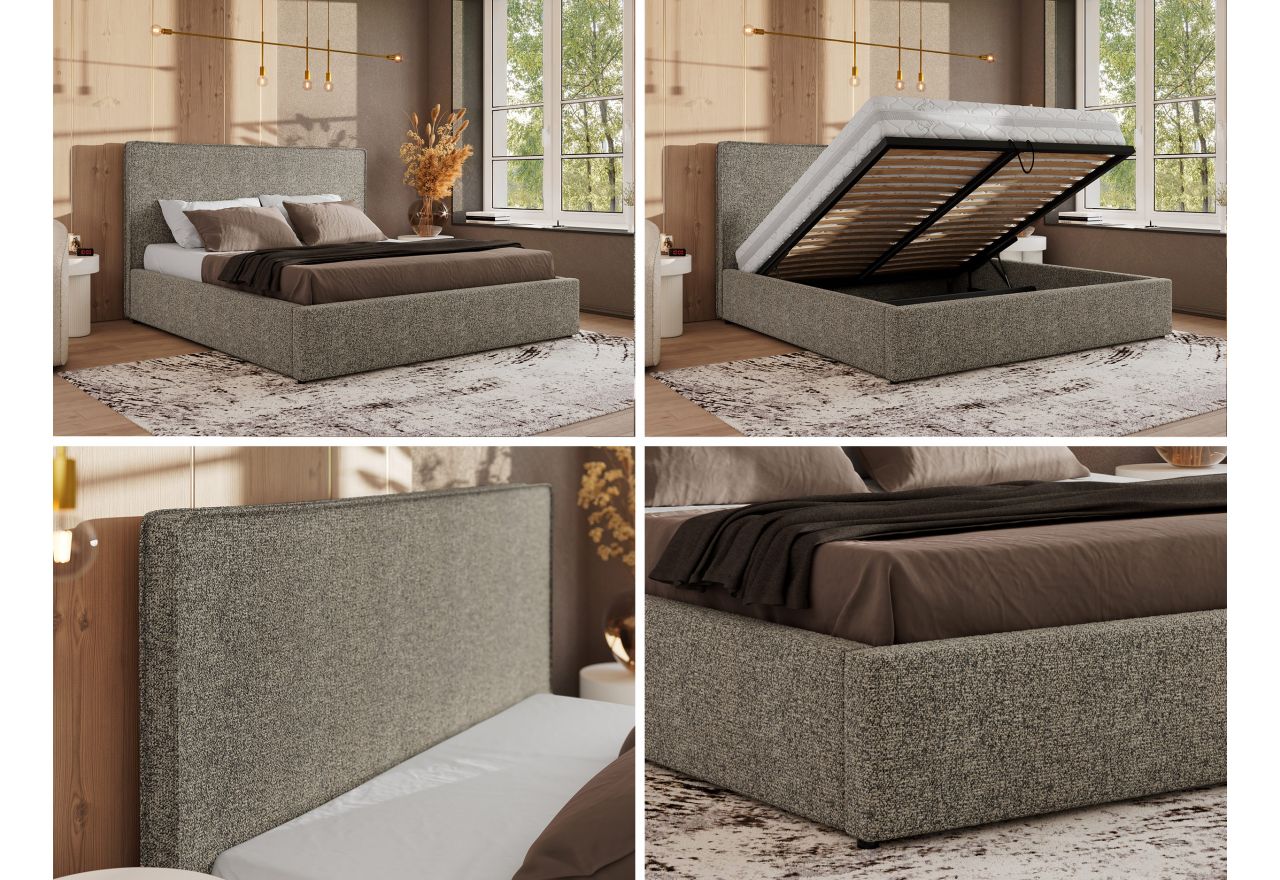 Łóżko tapicerowane CORIVO CLASSIC 140x200 - materac pocket - szary, struktura
