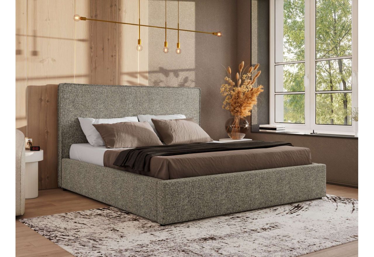 Łóżko tapicerowane CORIVO CLASSIC 180x200 - materac pocket - szary, struktura