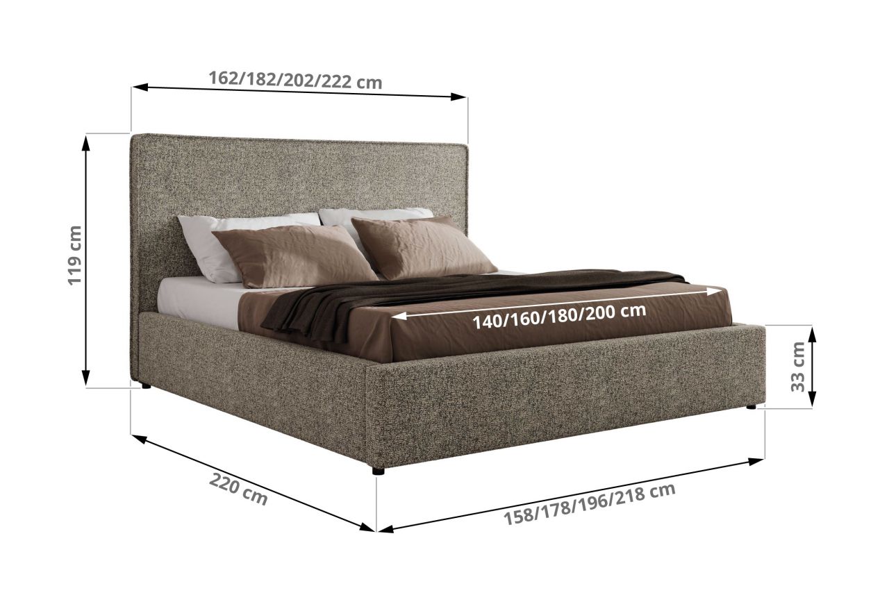 Łóżko tapicerowane CORIVO CLASSIC 180x200 - materac multipocket - szary, struktura