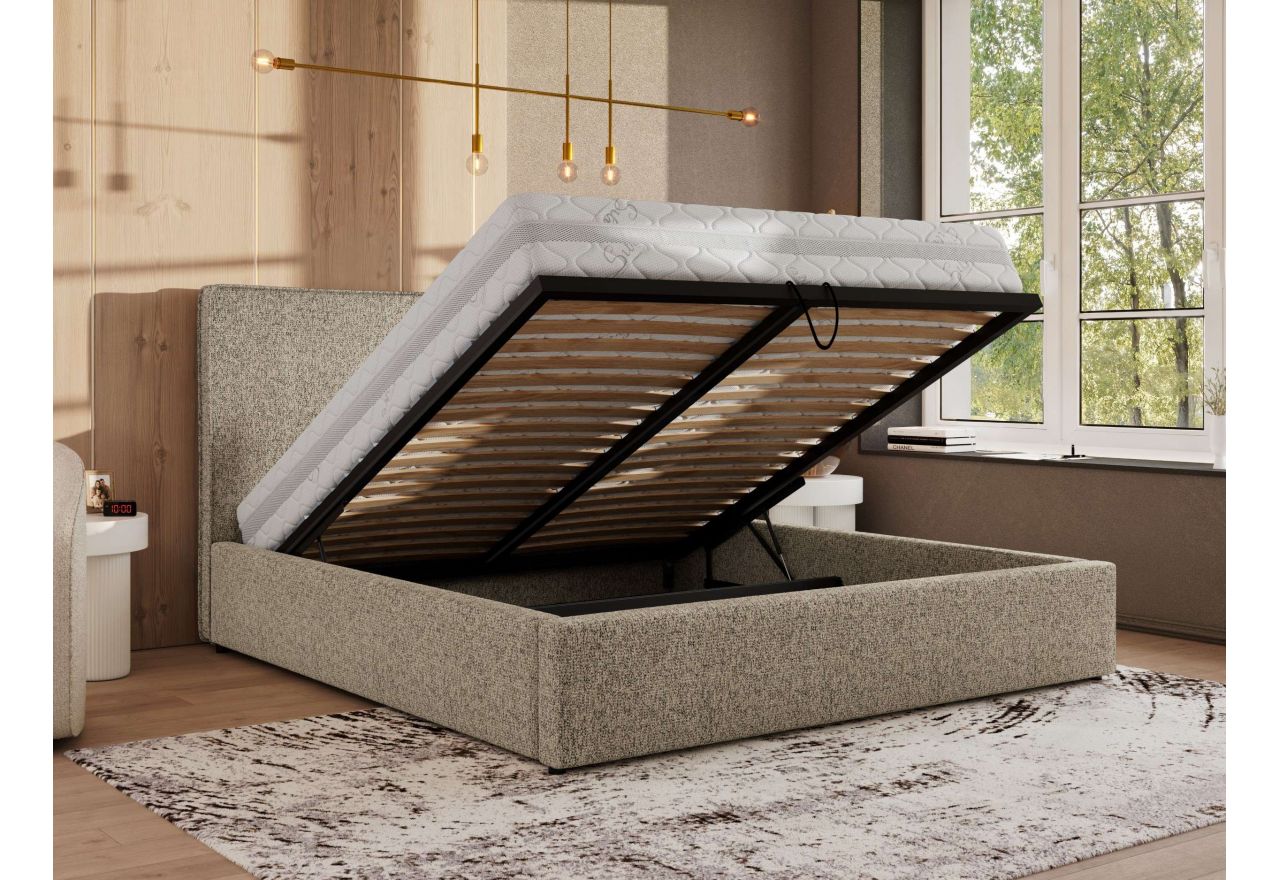 Łóżko tapicerowane CORIVO CLASSIC 180x200 - materac piankowy - ciemnobeżowy, struktura