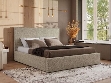 Łóżko tapicerowane CORIVO CLASSIC 160x200 - materac pocket - ciemnobeżowy, struktura