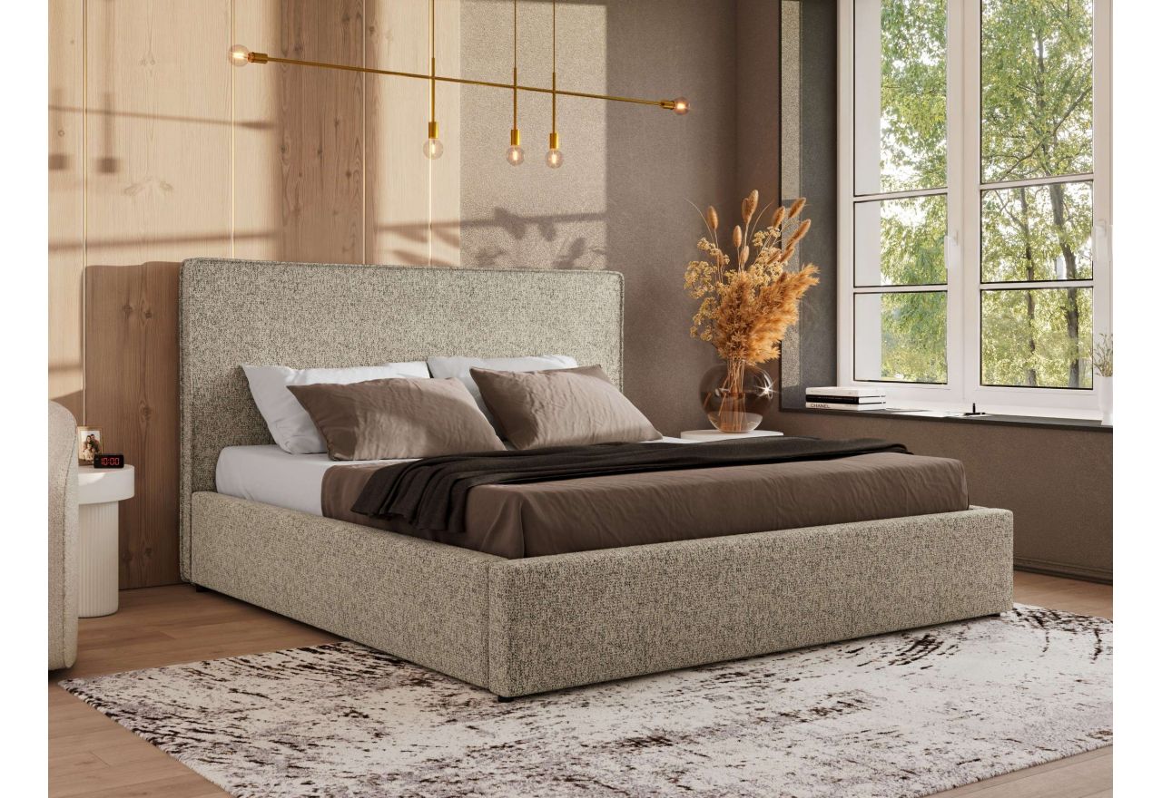 Łóżko tapicerowane CORIVO CLASSIC 160x200 - materac multipocket - ciemnobeżowy, struktura