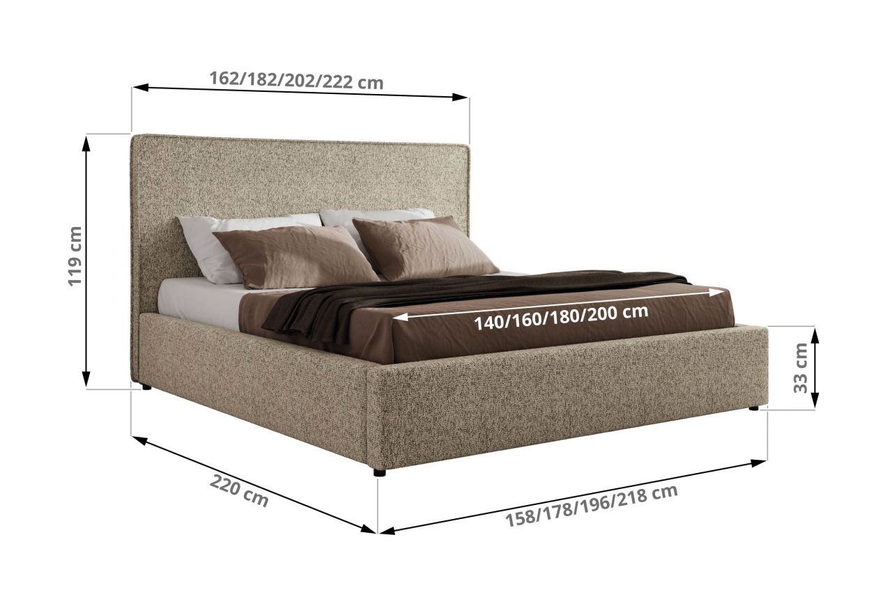 Łóżko tapicerowane CORIVO CLASSIC 200x200 - materac multipocket - ciemnobeżowy, struktura