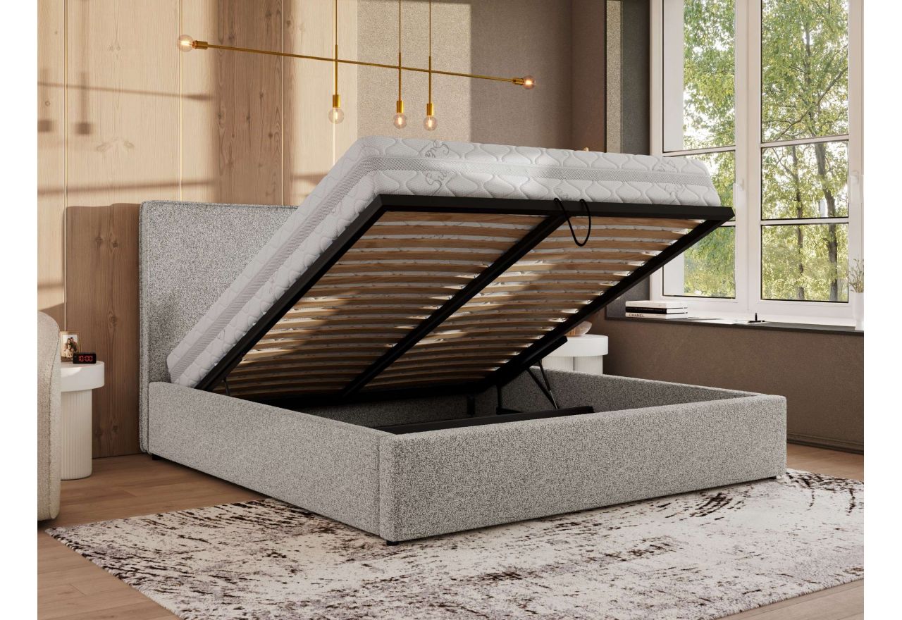 Łóżko tapicerowane CORIVO CLASSIC 180x200 - materac piankowy - jasnoszary, struktura