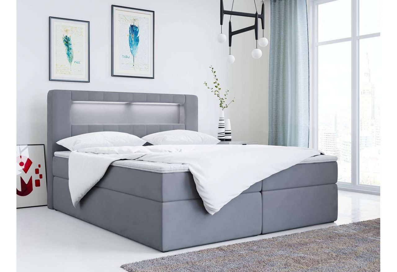 Wygodne łóżko kontynentalne 160x200 cm z wysokim wezgłowiem i materacem do sypialni - GOLD 5 / Casablanca 2314