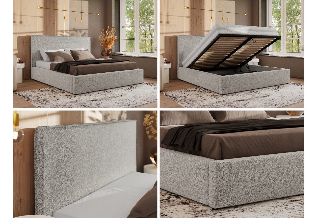 Łóżko tapicerowane CORIVO CLASSIC 160x200 - materac pocket - jasnoszary, struktura