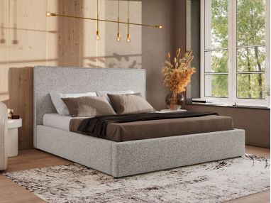 Łóżko tapicerowane CORIVO CLASSIC 180x200 - materac pocket - jasnoszary, struktura