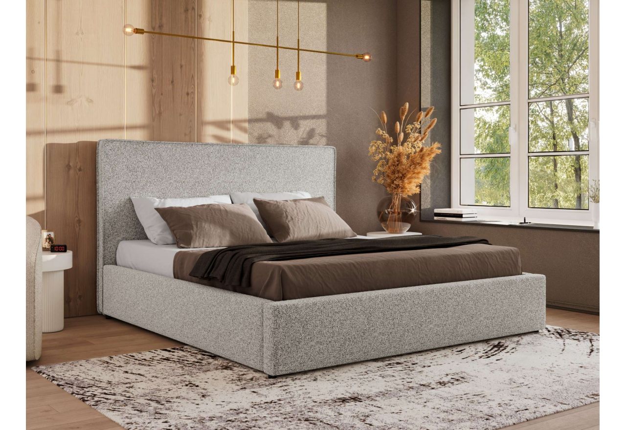 Łóżko tapicerowane CORIVO CLASSIC 200x200 - materac pocket - jasnoszary, struktura