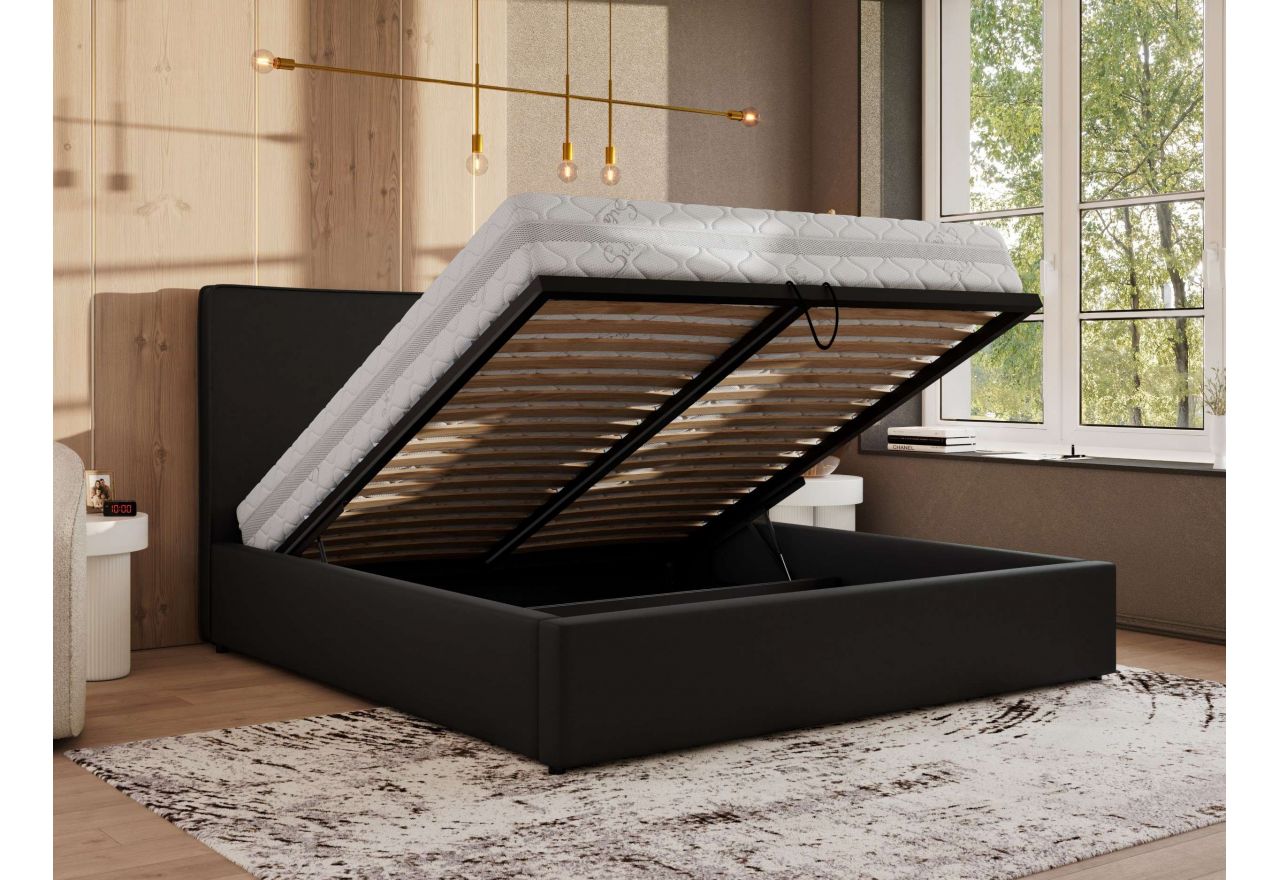 Łóżko tapicerowane CORIVO CLASSIC 180x200 - materac pocket - czarny, ekoskóra