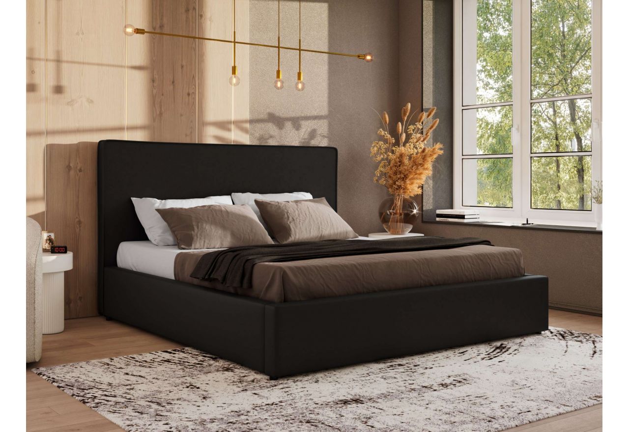 Łóżko tapicerowane CORIVO CLASSIC 200x200 - materac pocket - czarny, ekoskóra