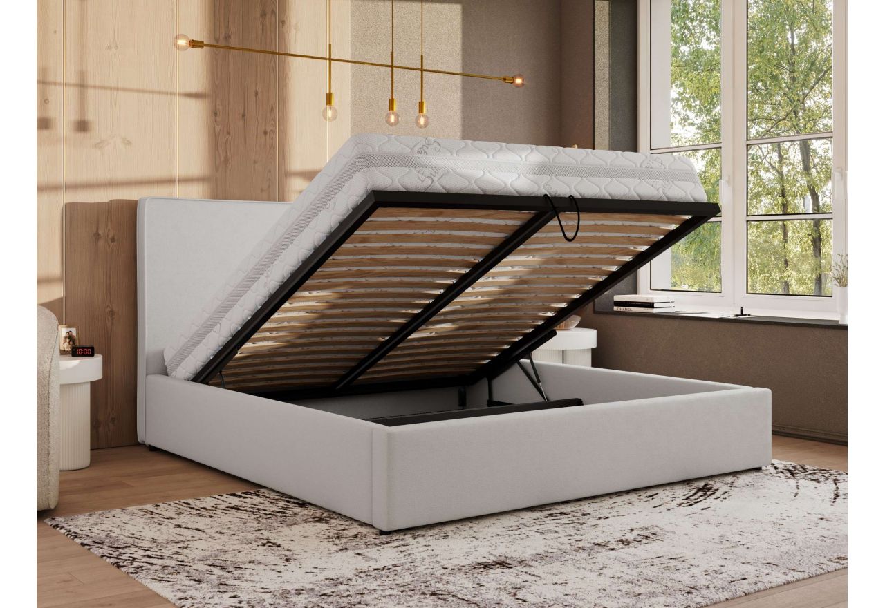 Łóżko tapicerowane CORIVO CLASSIC 160x200 - materac pocket - biały, ekoskóra