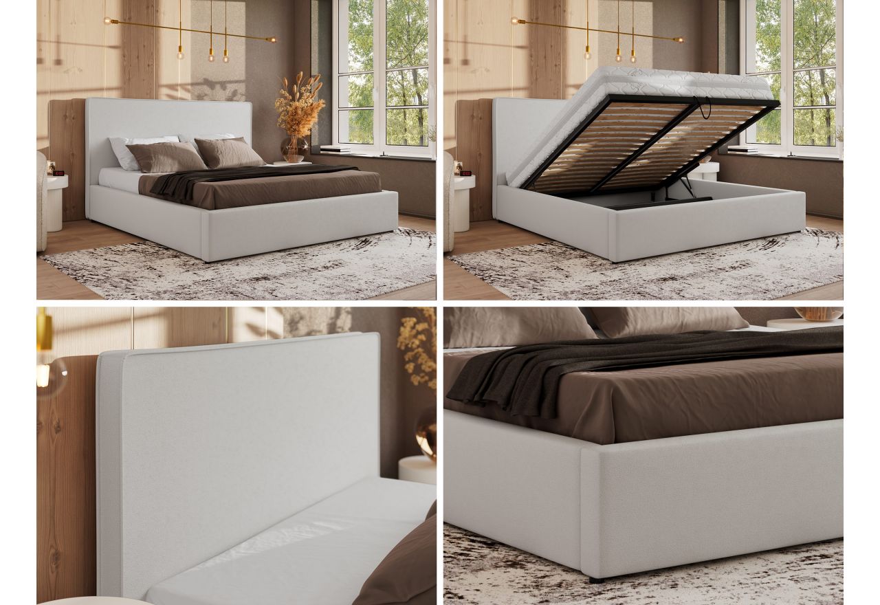 Łóżko tapicerowane CORIVO CLASSIC 180x200 - materac pocket - biały, ekoskóra