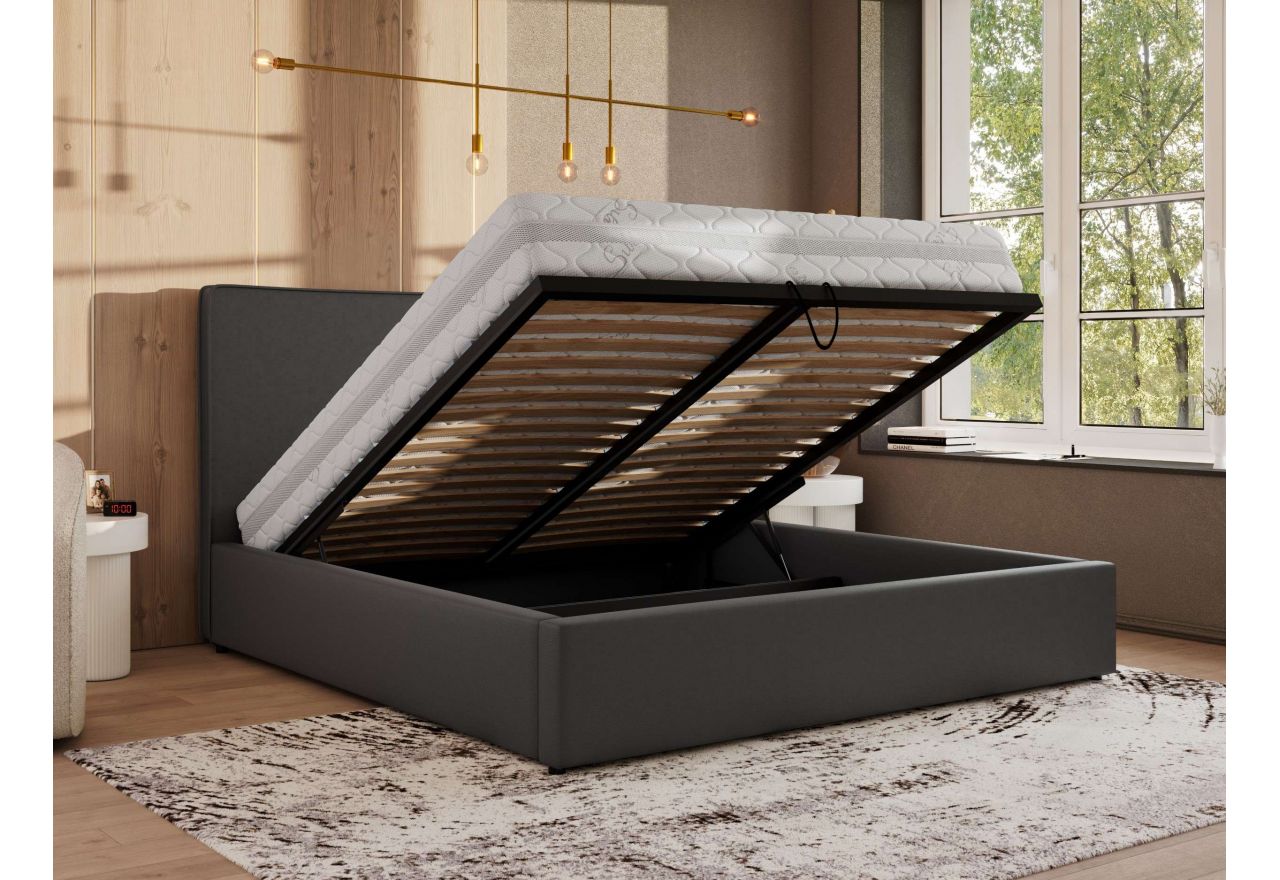 Łóżko tapicerowane CORIVO CLASSIC 160x200 - ciemnoszary, ekoskóra