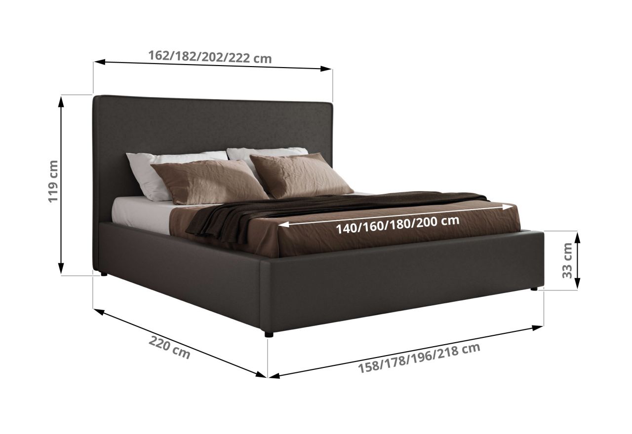 Łóżko tapicerowane CORIVO CLASSIC 180x200 - materac piankowy - ciemnoszary, ekoskóra