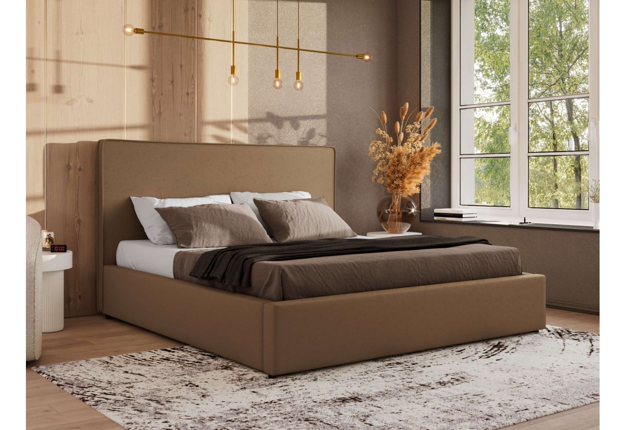 Łóżko tapicerowane CORIVO CLASSIC 160x200 - brązowy, ekoskóra