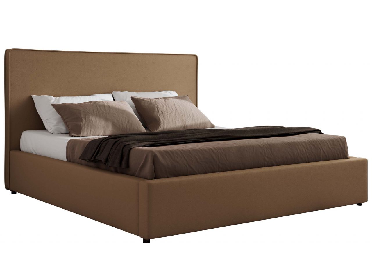 Łóżko tapicerowane CORIVO CLASSIC 140x200 - materac piankowy - brązowy, ekoskóra