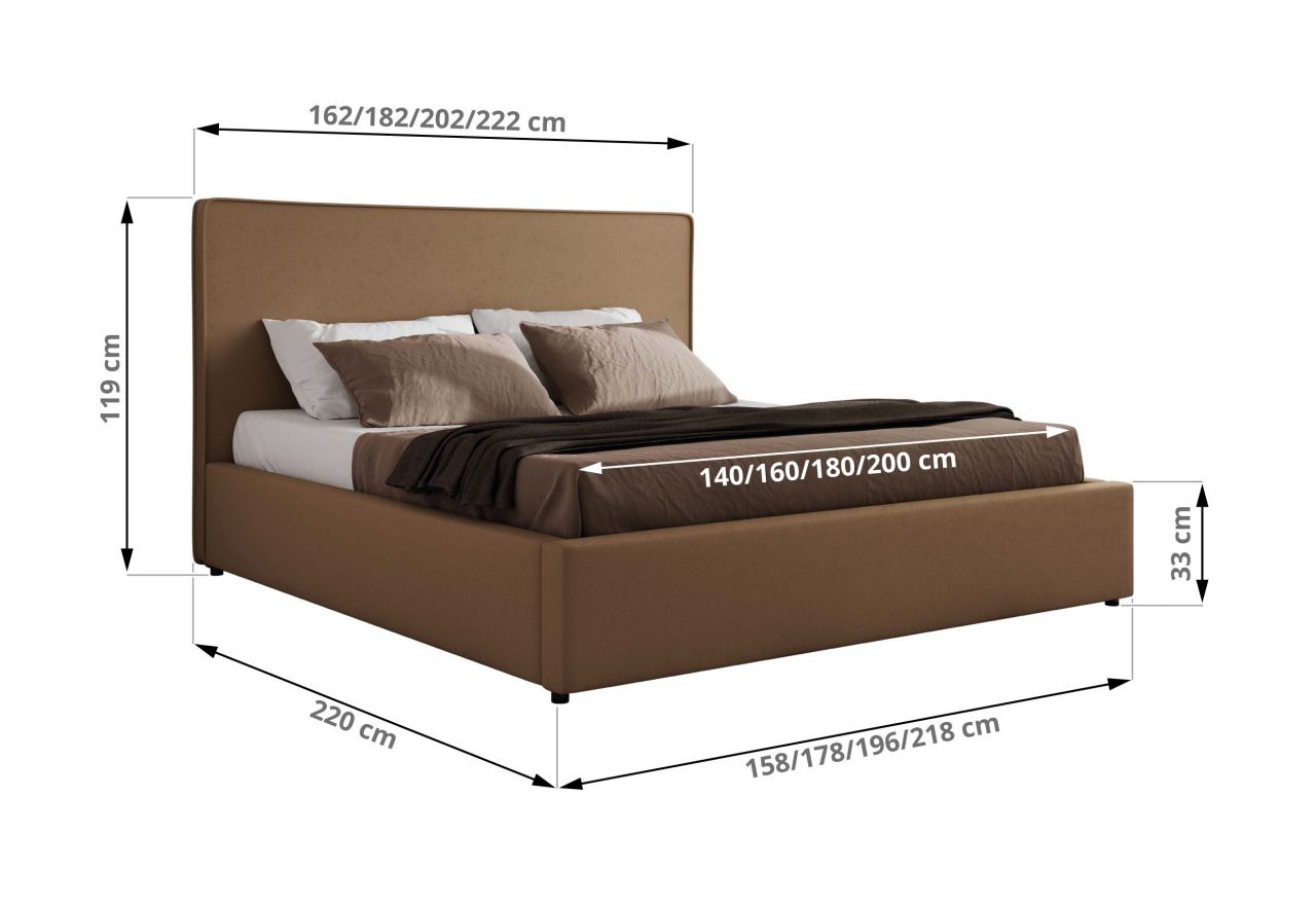 Łóżko tapicerowane CORIVO CLASSIC 140x200 - materac piankowy - brązowy, ekoskóra